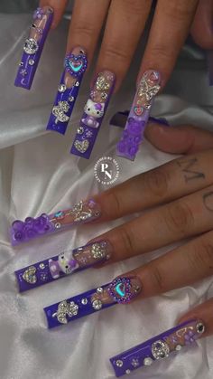 Junk Nails, Nails Art Ideas, Purple Acrylic Nails, Drip Nails, Cute Acrylic Nail Designs, Hello Kitty Nails, Dope Nail Designs, Glamorous Nails, Exotic Nails