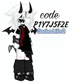 an anime character with horns and fangs on her head, standing in front of the words code