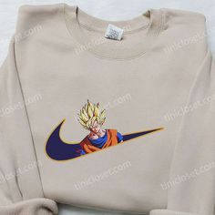 Goku Super Saiyan 2 x Nike Swoosh Anime Embroidered Hoodie, Dragon Ball Embroidered Shirt, Nike Inspired Embroidered Shirt Nike Inspired, Embroidered Apparel, Maroon Hoodie, Embroidered Shirts, Goku Super, Shirt Nike, Hoodie Material, Anime Hoodie, Custom Nikes