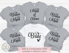 the bride and groom shirts are shown with their names in black, white, and grey