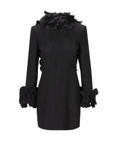 Composition: 65% Virgin Wool, 35% Silk, Lining: 100% Silk Open Back Long Sleeve Dress, Valentino Dress, Margiela Shoes, Valentino Black, Mens Designer Shoes, Valentino Women, Black Long Sleeve Dress, Black Dresses Casual, Black Ruffle