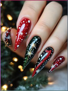 Christmas Coffin Nail Ideas, Long Elegant Nails, 3d Gingerbread House, Red Sparkly Nails, September Nail Ideas, Coffin Nail Ideas, 3d Gingerbread, Festive Christmas Nails, Classy Nail Art Ideas