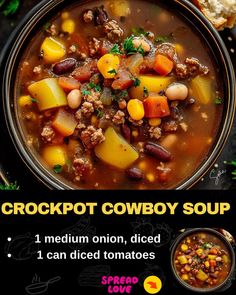 Crockpot Cowboy Soup Cowboy Soup Recipe, Pinto Bean Chili Recipe, Crockpot Cowboy Soup, Pinto Bean Soup Recipes, Cowboy Soup, Kidney Bean Soup, Beans Recipe Crockpot, Pinto Bean Soup