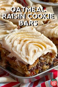 an image of oatmeal raisin cookie bars with frosting on top