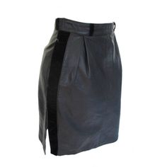 Valentino black leather skirt with a vertical velvet panel at 1 side and 2 side pockets. size is Italian 42 appears to be smaller, please refer to the measurements in the description. Please note that vintage items are not new and therefore might have minor imperfections Black Leather Skirt, Valentino Black, Black Leather Skirts, Velvet Trim, Gianni Versace, Leather Skirt, Pencil Skirt, Vintage Items, Black Leather