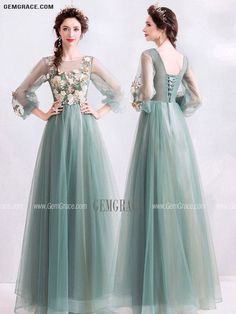 Prom Dress With Long Sleeves, Long Sleeve Prom Dress, Prom Dresses Green, Green Prom Dresses, Sleeve Prom Dress, Junior Prom, Green Prom, Modest Prom, Green Tulle