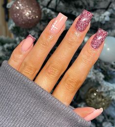 Metallic Red Glitter Silver Winter Nails, Winter Nails Short