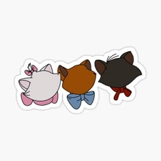 three different colored cats with bows on their heads stickers are sitting next to each other