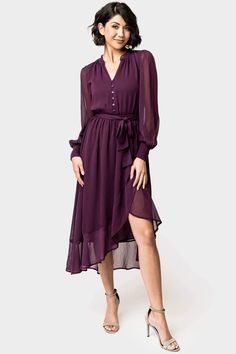 Chiffon Ruffle Hi-Low Maxi Dress – Gibsonlook Hi Low Dress, Wrap Maxi Dress, Hi Low Dresses, Romantic Dress, Chiffon Ruffle, Layer Dress, Chiffon Maxi Dress, Thanksgiving Outfit, Long Puff Sleeves