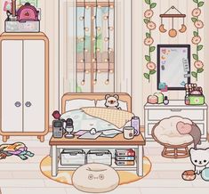 a bedroom with lots of toys and furniture