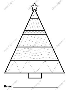 a christmas tree is shown in the shape of a triangle with lines and stars on it