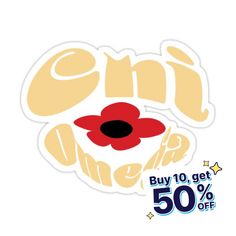 a sticker with an image of a flower on it's face and the words, buy 10 get 50 % off