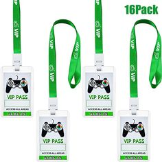 four green lanyards with video game controllers on them