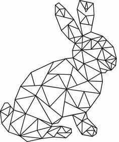 a black and white image of a rabbit made out of geometric lines on a white background