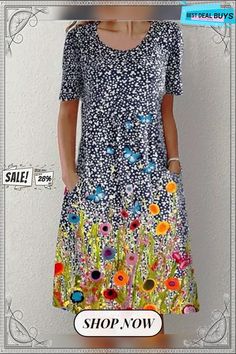 Women's Shift Dress Midi Dress - Short Sleeve Print Summer Hot Casual Vacation Dresses Blue Summer Multicolor Midi Dress With Pockets, Floral Print Shift Midi Dress, Knee-length, Blue Printed Knee-length Mini Dress, Blue Floral Print Knee-length Dress, Multicolor Midi-length Dress With Pockets, Multicolor Midi Length Dresses With Pockets, Multicolor Midi Dress With Pockets, Blue Shift Dress With Pockets, Blue Printed Midi Length Dress