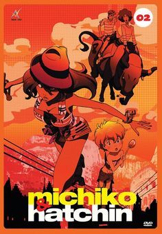 the poster for michiko hatchin, featuring two women riding horses and one man on