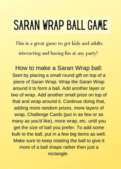 a yellow background with black text that reads saran wrap ball game