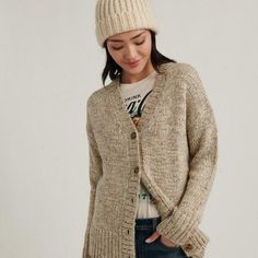 Msrp: $129 Condition: Nwot / Never Worn And Never Washed Color: Mushroom Heather Gray Size: Xs -- Oversized Fit Armpit To Armpit: 20”, Body Length: 26” Gramps Will Give You Anything You Want, But He Draws The Line At His Favorite Cardigan, So Now You Can Be Cozy Too Vneckline Front Button Closure Long Dolman Sleeves Marled Knit Construction Ribbed Placket, Cuffs & Hem 75% Acrylic , 25% Wool Trendy Neutral Cardigan For Winter, Trendy Neutral Winter Cardigan, Casual Beige Chunky Knit Sweater Coat, Casual Soft Knit Neutral Cardigan, Casual Soft Knit Cardigan In Neutral Color, Casual Knit Neutral Outerwear, Casual Knit Outerwear In Neutral Color, Casual Taupe Cardigan For Fall, Casual Taupe Winter Cardigan