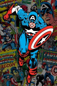 an image of captain america on the cover of comic book covers with comics all over it