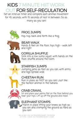 an info sheet describing the different types of animals and their names for each child's body