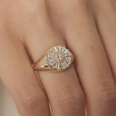 Material: Gold Carat: 14K (585) Solid Gold 14k Baguette Round Signet Ring, 14k Gold Baguette Halo Ring, Round Cluster Ring, Baguette Pave Ring, Baguette Gold Ring, Round Signet Ring  Ring Details 14K Solid Gold Plated is not gold it is real solid gold Gold Color Options; Yellow Gold, White gold, Rose Gold, - All products are made to order in Turkey. - This product is sleek and stylish. It is produced carefully to make you and your loved ones happy. Prepared with love and experience. - All jewelr 14k Gold Baguette Rings With Baguette Diamonds, 14k Gold Rings With Baguette Diamonds, Baguette Cut Diamond Cluster Promise Ring, Fine Jewelry Cluster Ring With Baguette Diamonds, Luxury Rings With Baguette Diamonds, Luxury Baguette Cubic Zirconia Ring, 14k Gold Baguette Cut Signet Ring, Fine Jewelry 14k Gold Baguette Cut Signet Ring, Elegant Cluster Ring With Baguette Diamonds And Cut