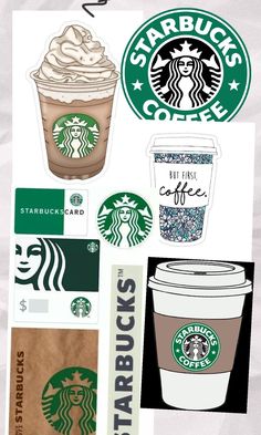 starbucks stickers are shown on a piece of paper