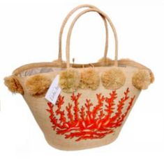 Straw beach bag with pom poms, handpainted and decorated. *Measures approx: 60x33x23cm  *       High with handles 55cm *Double handles : 100 % straw *Monogrammed with the initials of your choice *Inside open pocket Handle with care. Do not wash or bleach. Enjoy it and have a great summer! Annie & Tata info@liebeanta.net Red Beach Bag With Tassels, Handmade Fabric Bags, Straw Beach Bag, Handmade Fabric, Fabric Bags, Garden Tote, Pom Poms, Beach Bag, Purses And Handbags