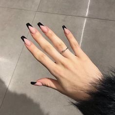 Black Nude Nails, Black French Nails, Black French Tip, Multicolored Nails, Black Acrylic Nails, Lavender Nails, Edgy Nails, French Tip Acrylic Nails