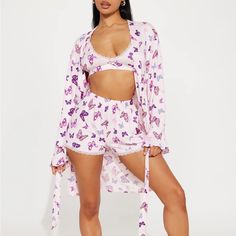 New 3 Piece Pj Set Includes Bralette, Shorts, And Robe In Size S Sleeping Clothes, Sleep Clothes, Cute Sleepwear, Teenage Fashion, Bra And Panty Sets, Teenage Fashion Outfits, Pj Sets, Women's Intimates, 3 Piece