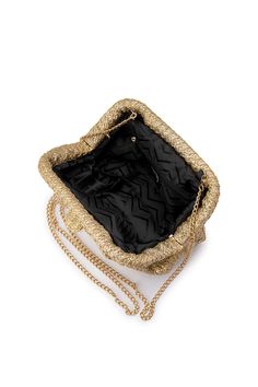 This Stevie Clutch is crafted for an elegant and timeless look. The textural weave of this gold clutch bag adds a playful touch, making it the perfect blend of sophistication and fun. It's versatile enough to dress up any ensemble, from a casual outfit to a formal attire. Let this stylish bag be the finishing touch for your next event. W19cm x H12cm x D8cm Shoulder chain drop length 55cm Metallic woven straw material Gold tone hardware Removable shoulder chain Fits a large smart phone Imported Gold Clutch Bag, Woven Clutch, Sleep Accessories, Gold Clutch, Cuff Rings, Fragrance Gift, Shoulder Chain, Formal Attire, Stylish Bag