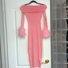 Brand New Never Worn , Feather Longsleeve Arms, Ribbed Stretchy Dress Midi Dress Pink, Ribbed Dress, Ribbed Midi Dress, Dresses Pink, Stretchy Dress, Fashion Nova Dresses, Ribbed Dresses, Pink Midi Dress, Bodycon Midi