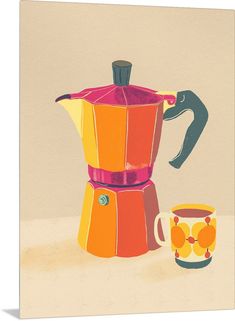 a painting of a coffee pot and mug