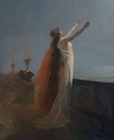 a painting of a woman with her arms outstretched