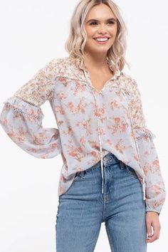 Multi Color Floral Longsleeve Top | Branded Envy Romantic Blouses, Spring Blouses, Multi Color Blouse, Lace Inset, Lace Ruffle, Women Clothing Boutique, Boho Floral, Tiered Dress, Boutique Clothing