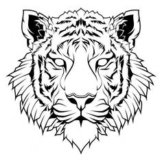 a black and white tiger face on a white background