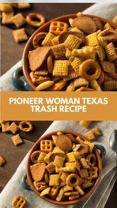 a bowl full of cheetor woman texas trash recipe next to a bowl filled with cheetors