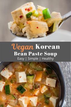 vegan korean bean paste soup with tofu and vegetables