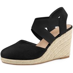 Looking for the perfect summer footwear to add to your closet? Look no further than these stunning espadrille wedges! As versatile as any pair of sandals, these wedges are sure to become a new summer favorite. With a closed-toe design, slip-on style, and a choice of two basic colors - black or beige - these wedges will match any outfit. The faux suede upper adds a touch of sophistication, while the EVA + TPR sole and heel ensure comfort and durability. With a 3.9-inch (10cm) heel height and 1-in Heel Sandals For Women, Relaxed Chic, Nude High Heels, Stunning Shoes, Closed Toe Shoes, Latest Shoe Trends, Platform Sandals Heels, Espadrille Wedge, Wedge Heel Sandals