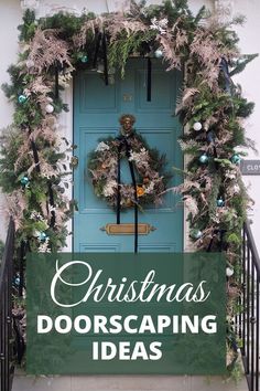 christmas door decorating ideas on the front porch with wreaths and ornaments around it