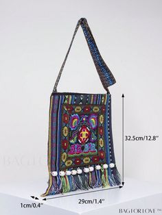 BagForLove - Embroidered Tassel Boho Crossbody Bag for a Vintage Hippie Look Product Description Color Multicolor Details Embroidery Type Square Bag Bag Size Medium Pattern Type Geometric Composition 100% Polyester Material Polyester Size Chart INCH CM Strap Length Bag Length Bag Width Bag Height 46.5 inch 11.4 inch 0.8 inch 12.8 inch Strap Length Bag Length Bag Width Bag Height 118 cm 29 cm 2 cm 32.5 cm Details Pictures Similar Products h2 { text-align: center; } /* æ¢è¡ */ li{ white-space: n Multicolor Fringe Crossbody Shoulder Bag, Multicolor Fringe Crossbody Bag, Multicolor Tassel Pouch Bag, Blue Shoulder Bag With Tassels For Daily Use, Multicolor Shoulder Bag With Tassels, Multicolor Embroidered Shoulder Bag With Tassels, Traditional Multicolor Bag With Fringe, Traditional Multicolor Fringe Bag, Multicolor Rectangular Bag With Tassels