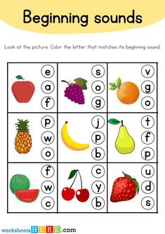 the beginning sounds worksheet with fruits and vegetables for kids to practice their letter sounds