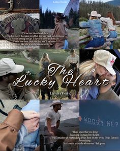 the lucky heart movie poster with images of people in hats and jeans, sitting on a bench