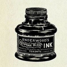 an ink pen drawing of a bottle of ink from the underground's captain black ink