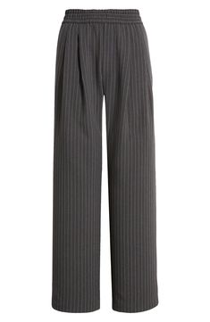 A wide, stretchy waistband softens the polished aesthetic of trouser-inspired pants cut in a wide-leg silhouette and streaked with slender pinstripes. Elastic waist Side-seam pockets; back welt pocket 98% polyester, 2% elastane Machine wash, line dry Imported Polished Aesthetic, Pleated Pants, Nordstrom Store, Fabric Gifts, Free Fabric, Anniversary Sale, Welt Pocket, Leg Pants, Wide Leg Pants