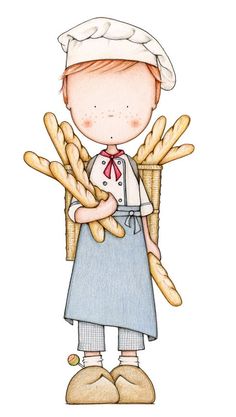 a drawing of a person holding bread