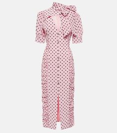 Polka-dot tie-neck silk midi dress in pink - Alessandra Rich | Mytheresa Rich Clothes, Alexander Mcqueen Clothing, Designer Shopping, Polka Dot Tie, Spring Knits, Red Accessories, Midi Dress Style, Alessandra Rich, Silk Midi Dress