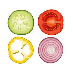 four different types of tomatoes and onion slices