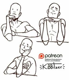 three different poses of a man with his hand on his chin and the other sitting down