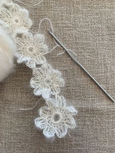 the crochet pattern is being worked on with yarn