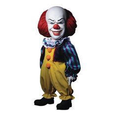 a creepy clown with red hair and yellow pants is standing in front of a white background